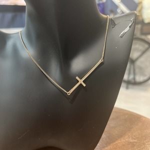 Gold Tone Sideways Cross Necklace With Extender